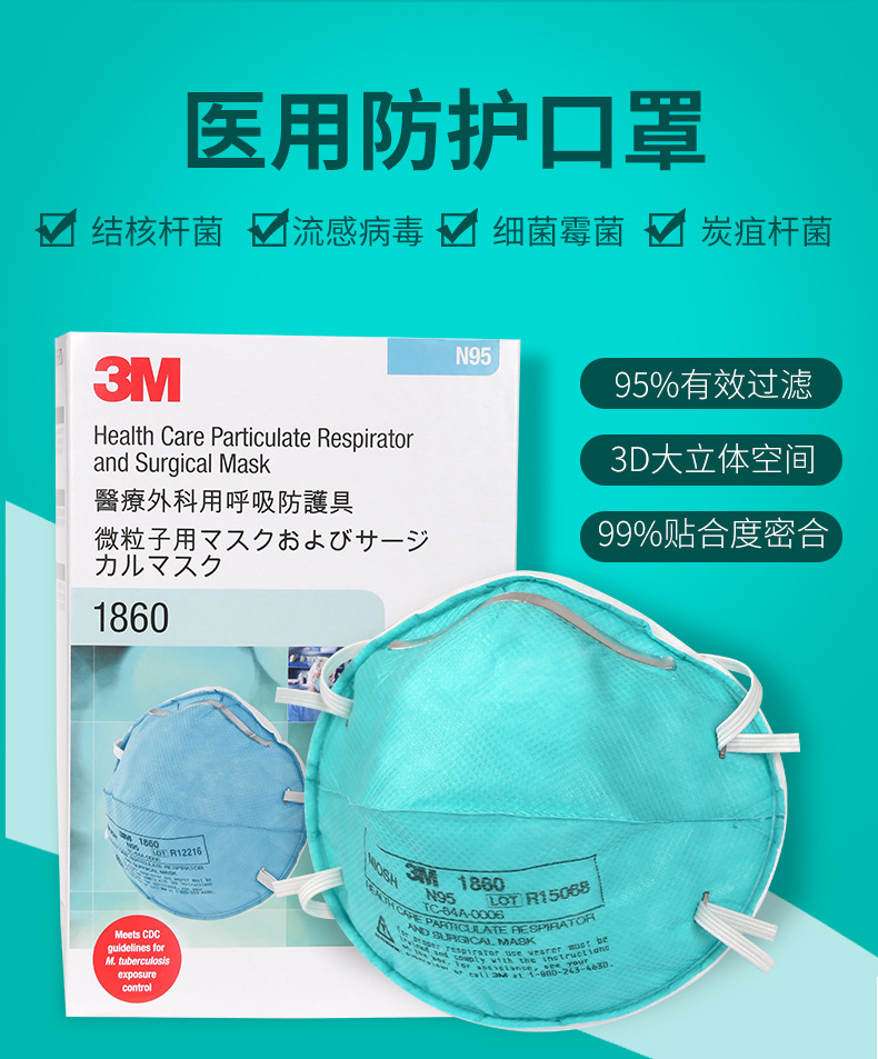3M1860N95醫用防護口罩1