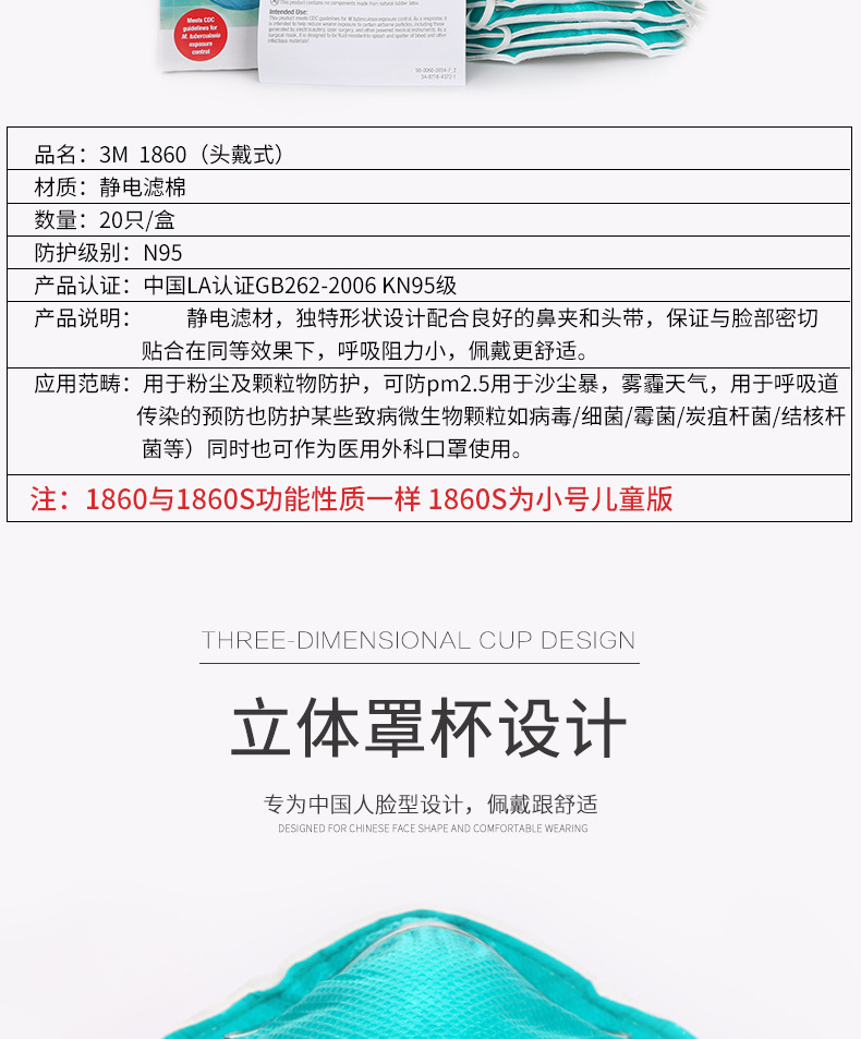 3M1860N95醫用防護口罩3