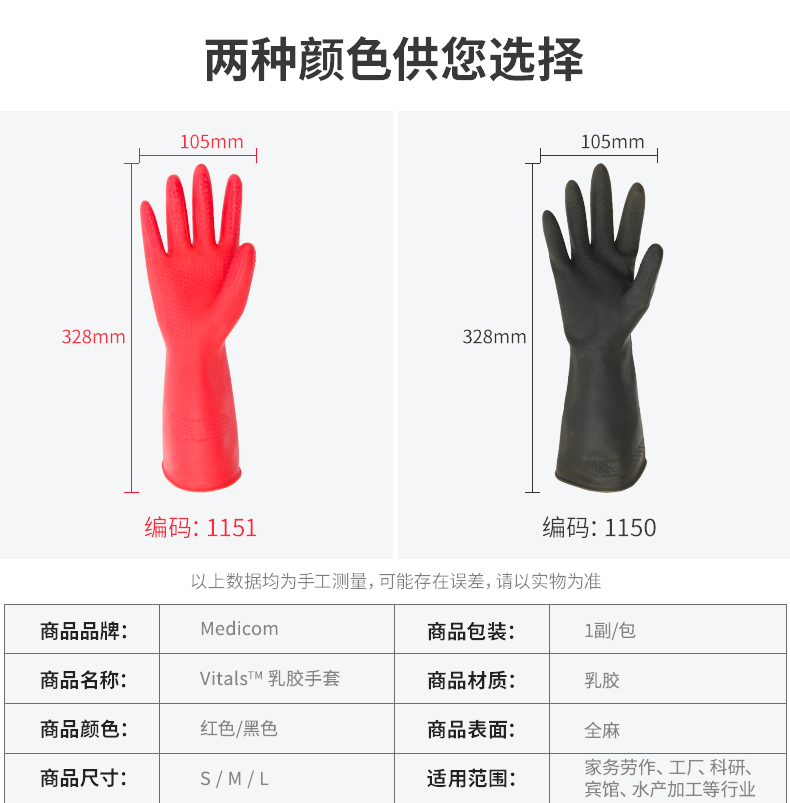 麥迪康1150C耐酸堿防滑加厚乳膠手套中號圖片4