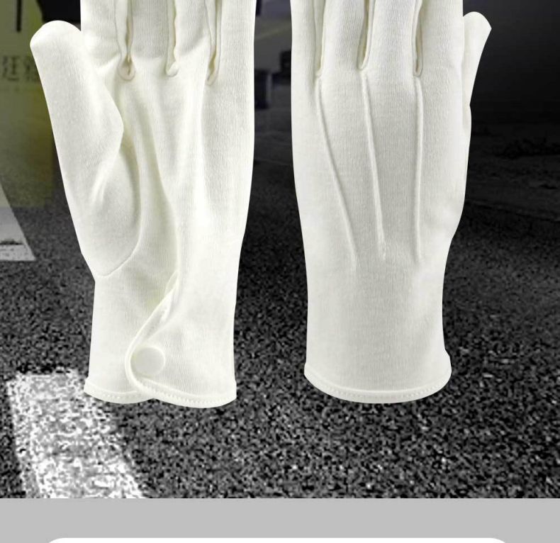 漢盾HD-GP5508純棉背三筋帶扣白色禮儀勞保手套2