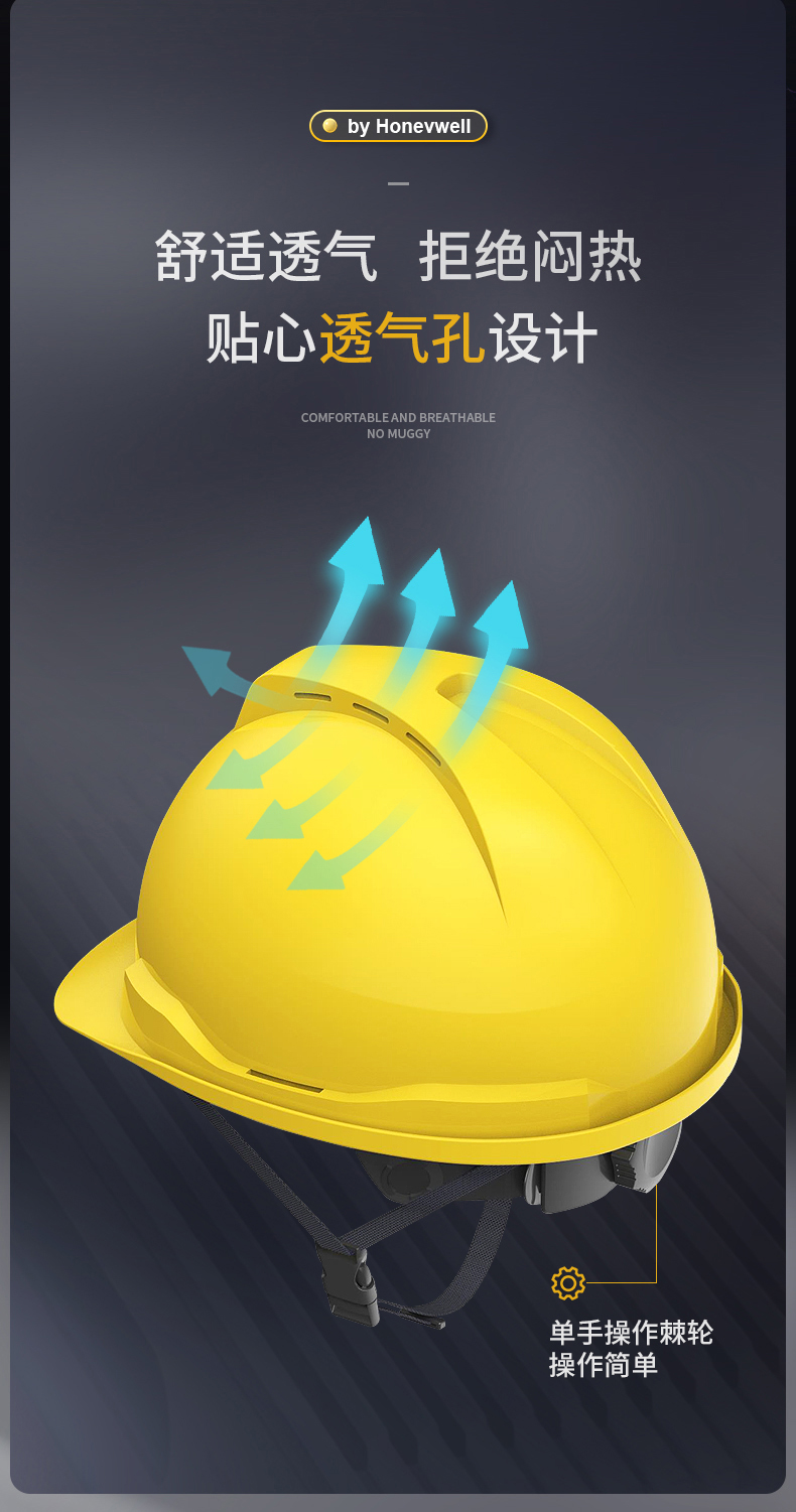 Honeywell霍尼韋爾Y99RAP102S Y99S系列ABS帶通風(fēng)孔四點(diǎn)快插下頦帶黃色安全帽4