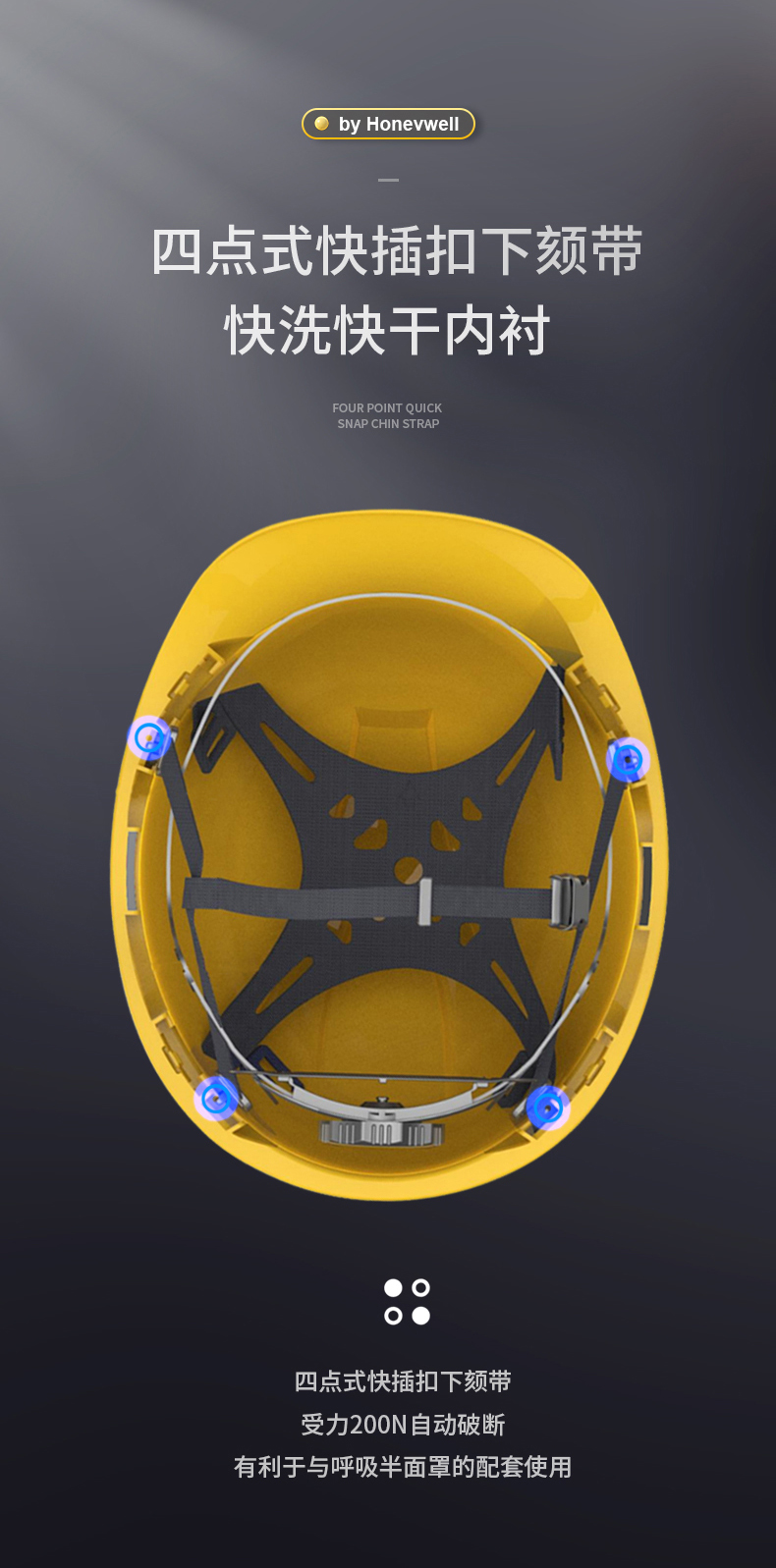 Honeywell霍尼韋爾Y99RAP115S Y99S系列ABS帶通風孔四點快插下頦帶紅色安全帽5