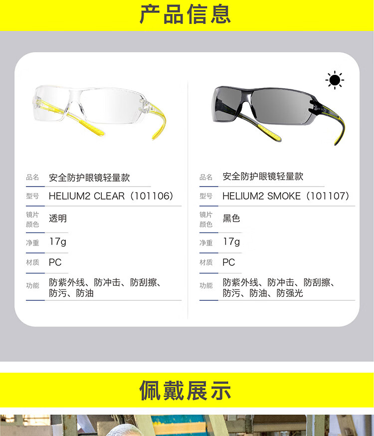 代爾塔101106 HELIUM2 CLEAR超輕量款防霧防刮防沖擊安全防護(hù)眼鏡8