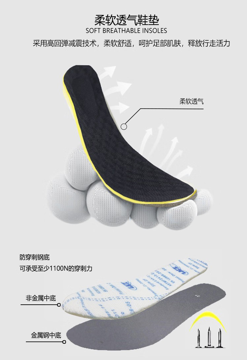 百集BJ7189黑色舒適耐磨防滑防刺穿安全鞋2