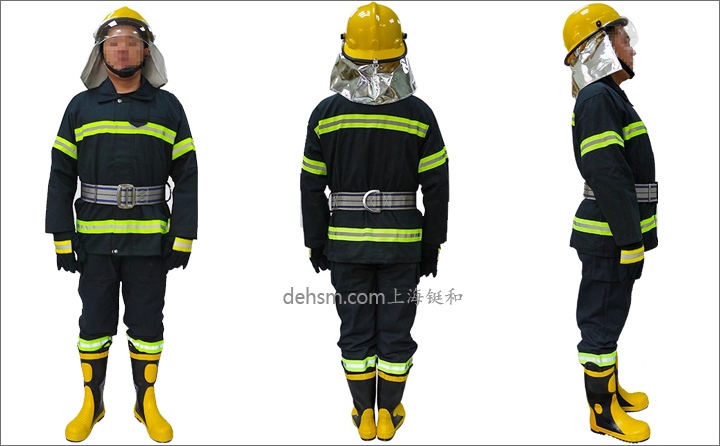 穿戴整套DH-1054消防滅火防護(hù)服真人圖