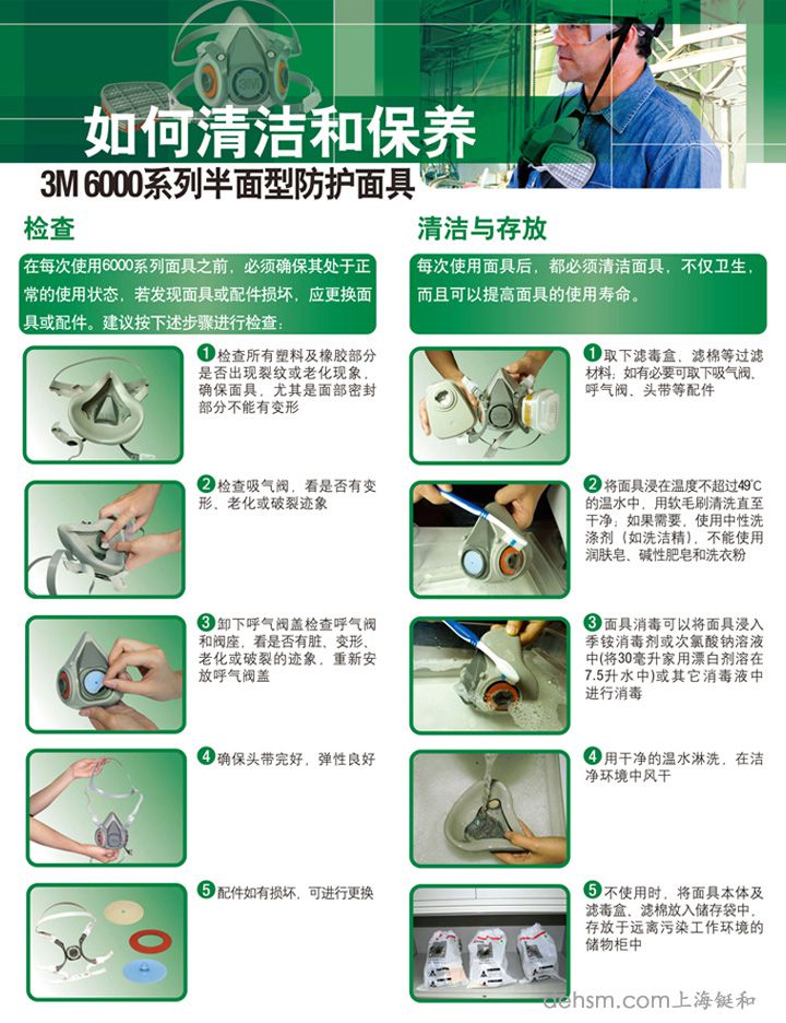 3m6200半面罩防毒面具保養方法