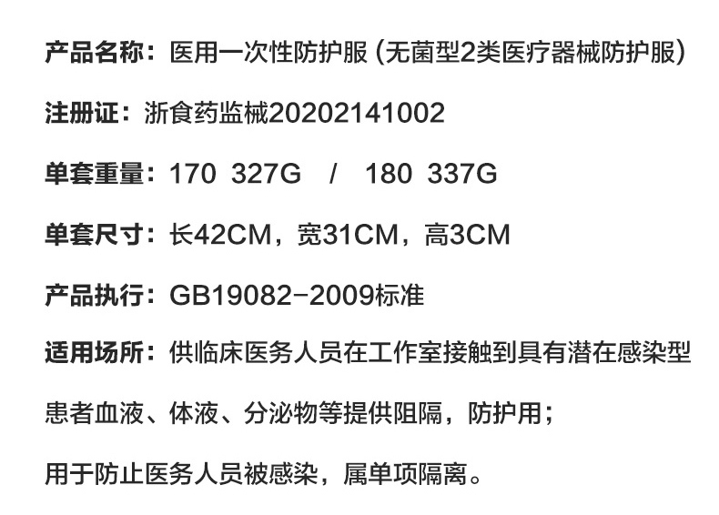 連體一次性醫用防護服產品說明