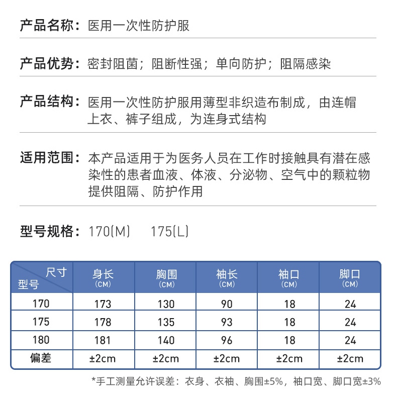 振德一次性醫用防護服產品說明